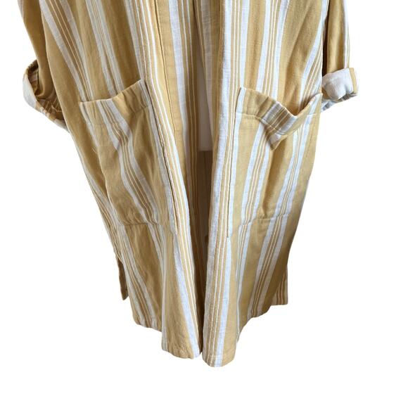 Eileen Fisher Kimono Jacket L/XL Reed Yellow Stripe Organic Cotton Lagenlook - Picture 3 of 10